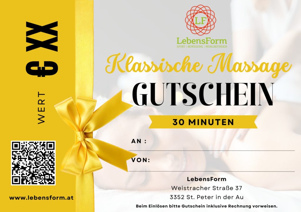 Gutschein Klassische Massage 30 Minuten - LebensForm
