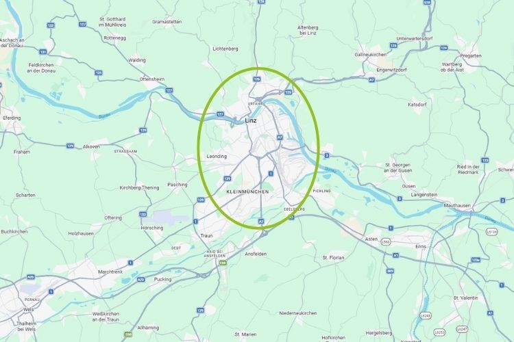 Übersicht Hausbesuche Physiotherapie Linz Einzugsgebiet Linz und Umgebung